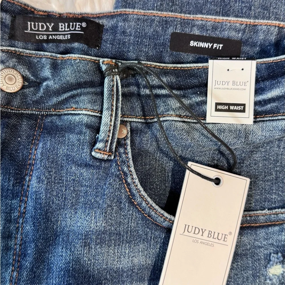 Judy Blue Indigo Distressed Back Pocket & Raw Hem Jeans Size 18W